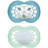 MAM Original Succhietto 16+ Mesi (Set da 2), Ciuccio MAM 16 36 mesi silicone con tettarella ortodontica, Kit da 2 accessori neonato con pratico porta ciuccio sterilizzatore, Azzurro/Celeste