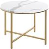 HAKU Möbel Tavolino oro, aspetto marmoreo, MDF, metallo - Dim.: A 45 cm x Ø 60 cm, Stile: Art Deco