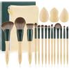 DUcare Juego de 14 brochas de maquillaje con 3 esponjas de maquillaje - Lime Series Professional Makeup Brush Kabuki Foundation