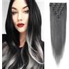 Dcbaboo Extension Capelli a Clip Lisci 8PCS Clip in Hair Extension Capelli Finti Lunghi 60cm Posticci per Capelli Sintetici Estensioni con Clip Dritti Naturale per Donna, Nero Ombre Grigio