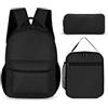 Treer Zaino per Bambini, 3 Pezzi Zaini Scuola Media Superiore Elementare con Pranzo Astuccioe e Astuccio Set Zainetti per Ragazze Ragazzo, Tinta Unita (nero,Set da 3 pezzi)