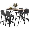 HOMCOM Set da bar 5 pezzi, Tavolo e 4 Sgabelli, Puntinatura a bottone, Imbottitura spessa, Lino, Grigio scuro