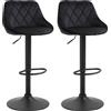 HOMCOM Set di 2 Sgabelli da Bar, Sgabello Girevole Regolabile in Altezza, Barstool con Poggiapiedi, Schienale, Sgabello da Bancone, Velluto, Metallo, Nero, 46 x 48 x 83-104 cm