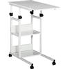 HOMCOM Tavolino da Salotto con Ruote, regolabile in altezza, compatto, con 2 ripiani, struttura in metallo, 80x40x72-82 cm, Bianco