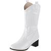 Generisch Chelsea Boots - Stivali da donna foderati, eleganti, in pelle, da cowboy, con tacco invernale, largo, comodi stivaletti da donna, bianco, 43 EU