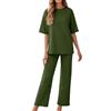 Generic Completo di Lino Donna 2 Pezzi Camicia Maniche Lunga E Pantalone Lungo Estivo Completi Casual Set Completo Donna Elegante Estivo Cotone Pigiama Set per Yoga Jogging Fitness (Army Green, XXXXL)