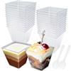 WSAMJIN 25 Pezzi Bicchieri da Dessert con Cucchiai, Ciotole da Desserts da 8Oz/240ml In Plastica Riutilizzabili, Tazze da Dessert Quadrate che Servono Tazze da Desserts per la Festa del Desserts