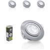 INNOVATE Set di 3 faretti da incasso a LED in nichel - 7 Watt lampada da soffitto piatto 230 V - 580 lumen bianco caldo 3000 K - 68 mm foro faretto da soffitto - orientabile a 35° faretto LED non