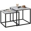 Huhote Set di 2 tavolini quadrati da salotto, moderni, in legno, per soggiorno, camera da letto, ufficio, nero e bianco