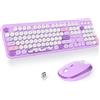 SOLIDEE Combo Tastiera e Mouse Wireless,tastiera macchina da scrivere retro,Tastiera per Computer con Tasti Rotondi 2.4GHz con Tastierino Numerico,Tastiera a 104 Tasti(Americana QWERTY)(Bear Purple)