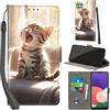 PHINIENLAND Cover per Samsung Galaxy A22 5G Case PU Pelle Custodia [Kickstand] [Chiusura magnetica] [Slot per Schede], Portafoglio Flip Custodia per Samsung A22 5G,Gatto