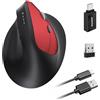 Wowssyo Mouse wireless ergonomico 3 modalità [Bluetooth 5.2, 2.4G, cablato] Wireless verticale, mouse ricaricabile senza fili 1200/1600/2400/3200/6400/9600 DPI, batteria ricaricabile, 6 tasti, PC/Mac rosso