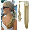 Gairyan Coda Capelli Extension Coda Finta Capelli Lisci Coda di Cavallo Extension Clip Wrap Ponytail Estensione Posticci per Capelli Sintetici Parrucchino Lungo 60cm - Sandy Blonde & Bleach Blonde