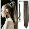 Gairyan Coda Capelli Extension Coda Finta Capelli Lisci Coda di Cavallo Extension Clip Wrap Ponytail Estensione Posticci per Capelli Sintetici Parrucchino Lungo 60cm - Biondo cenere & Sporca bionda
