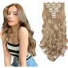 Dcbaboo Extension Capelli Mossi 8 Fasce Clip in Hair Extension Sintetici Finti Lunghi Posticci per Capelli Ricci Estensioni Ondulati Naturale per Donna, Biondo Naturale