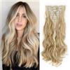 Dcbaboo Extension Capelli a Clip Ricci 7PCS Clip in Hair Extension Capelli Finti Lunghi Posticci per Capelli Mossi Estensioni con Clip Ondulati Sintetici Naturale per Donna, Bionda scura & bionda