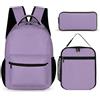 Treer Zaino per Bambini, 3 Pezzi Zaini Scuola Media Superiore Elementare con Pranzo Astuccioe e Astuccio Set Zainetti per Ragazze Ragazzo, Tinta Unita (Viola,Set da 3 pezzi)