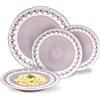 Avilia - Set Piatti Moderni 18 Pezzi in Porcellana con Decoro Kalos Rosa, Servizio Elegante per 6 Persone