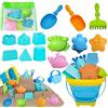 FuouYA Giochi Spiaggia Bambini,16 Pezzi Set Giocattoli Spiaggia Set，Secchiello Spiaggia Bambini con Secchiello Pieghevole Spiaggia,Borsa Rete,Pala,Rastrello per Sabbia,Formine Spiaggia