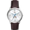 Fossil Neutra orologio per uomo movimento Moonphase multifunzione con bracciale in acciaio o cinturino in pelle, 42 mm, Marrone e Bianco