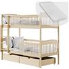 Kids Collective Letto a soppalco per bambini, letto a castello, letto per bambini | Incl. 2 materassi, 2 cassetti, sicuro e funzionale | Misure: 80x180, 90x190, 90x200 cm | 80x180 cm da 3 a 12 anni | Natura