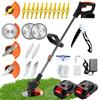 Hejunry Decespugliatore a Batteria, Decespugliatore Elettrico con 3 tipi di lame, Tagliabordi a Batteria Con 2 Batterie da 21V 2000 mAh e Caricabatteria, Lunghezza regolabile, testa girevole a 90°