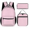 Treer Zaino per Bambini, 3 Pezzi Zaini Scuola Media Superiore Elementare con Pranzo Astuccioe e Astuccio Set Zainetti per Ragazze Ragazzo, Tinta Unita (rosa,Set da 3 pezzi)