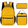 Treer Zaino per Bambini, 3 Pezzi Zaini Scuola Media Superiore Elementare con Pranzo Astuccioe e Astuccio Set Zainetti per Ragazze Ragazzo, Tinta Unita (giallo,Set da 3 pezzi)