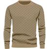 Cicano Maglione da uomo, in jacquard a scacchiera, patchwork, maglia invernale, girocollo, vestibilità aderente, cachi, M