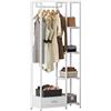 DlandHome Appendiabiti con ripiani e cassetto, armadio aperto in acciaio e MDF, porta abiti con ripiani per scarpe e borse per soggiorno, camera da letto, negozi 180 cm, bianco, CCR03