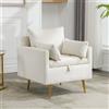 VIPhome Poltrona Design Minimalista in Velluto con Ottomana Contenitore, Cuscini Decorativi e Braccioli, Gambe in Metallo Dorato, 71x71x76 cm, Beige