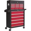 HOMCOM Carrello degli Attrezzi, diviso in due parti, con serratura, 14 cassetti, pannello forato, acciaio, Rosso