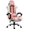 Vinsetto Poltrona da Gioco Sedia da Ufficio Ergonomica Gamer con Poggiatesta Cuscino Lombare Sedia da Ufficio Regolabile in Altezza Girevole a 360° Schiuma Ecopelle PVC Rosa+Bianco 64 x 67 x 119-127 cm