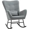 HOMCOM Sedia a Dondolo, Copertura Peluche, Cuscino Lombare, Antiscivolo, Fino a 120 kg, Grigio