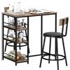 HOMCOM Set da 3 pezzi con tavolo da bar e 2 sedie, Set da cucina con mensole laterali, MDF, Metallo, Nero