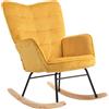 HOMCOM Sedia a Dondolo Vintage, Basculanti Curvati, Imbottitura Spessa, Faggio & Acciaio, Giallo