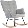 HOMCOM Poltrona Dondolo Vintage, Scivoli Curvi, Imbottitura Spessa, Faggio & Acciaio, Grigio Chiaro