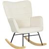HOMCOM Poltrona Dondolo, imbottitura spessa, schienale largo, legno di faggio/telaio in acciaio, fino a 120 kg, Beige