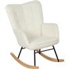 HOMCOM Poltrona Dondolo in Berbervlies con Braccioli, Poltrona Ergonomica con Scivoli in Legno, per Soggiorno, Camera da Letto, Bianco