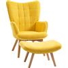 HOMCOM Poltrona d'Arredo con Pouf, Poltrona Relax in Effetto Corda, Poltrona con Braccioli e Gambe in Legno, per Soggiorno, Giallo