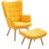 HOMCOM Poltrona di Design con Pouf, Poltrona Relax in Corda, Poltroncina con Braccioli in Legno, per Soggiorno, Arancione