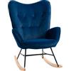 HOMCOM Poltrona a Dondolo con Trapunta, Pioli in Legno, Velluto Sintetico, fino a 150 kg, Blu