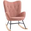 HOMCOM Sedia a Dondolo con Trapuntatura, Pattini in Legno, Velluto Sintetico, Capacità di 150 kg, Rosa