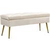 HOMCOM Panchina con Contenitore in Velluto, Pouf Imbottito con Design Trapuntato, Struttura in Metallo, 102 x 35 x 43 cm, Beige