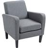 HOMCOM Poltrona Singola, Poltrona Relax, Poltrona Imbottita con Piedi in Legno, Tessuto Effetto Lino, 66 x 72 x 74 cm, Grigio Chiaro