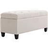 HOMCOM Panca Imbottita con Contenitore Panca da Corridoio da Camera da Letto Salotto Tessuto in Poliestere Legno di Gomma Bianco crema 100 x 40 x 44 cm