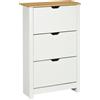 HOMCOM Mobile per Scarpe Scarpiera Scatola Portascarpe, 3 Scomparti, 18 Paia di Scarpe, 72 cm x 26 cm x 112 cm, Bianco + Marrone