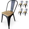 KOSMI.FR - set di 4 sedie in metallo nero e legno chiaro naturale, stile industriale