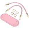 QUARKZMAN Kit per Realizzazione Borsa all'Uncinetto, Base per Borsa Ovale in Ecopelle 22 x 10 cm con 2 Manici da 30 cm e 4 Fibbie per Realizzazione Borsa all'Uncinetto a Tracolla, Rosa