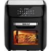 Bakaji Forno Friggitrice ad Aria Calda Frigge Cuoce Griglia Essicca Senza Olio Airfryer Capacità 12Lt Display LED Touch 12 Programmi Timer Regolazione Temperatura Potenza 1800W (Nero)